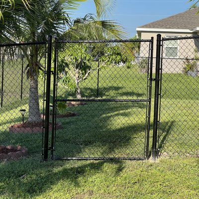 black chainlink fence gate